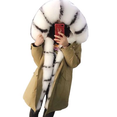 China Women's Balanced Hooded Outerwear Parka Coat Rex Rabbit Fur Lining Jacket for sale