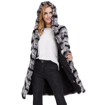 China Rex Rabbit Fur Women Sustainable Europe Chinchilla Fashion Long Coat for sale