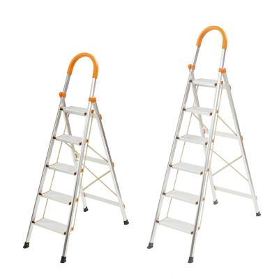 China 5 Steps Folding Ladders Folding Step Ladder Household High Quality Aluminum Free Standing Light Weight Stairs for sale