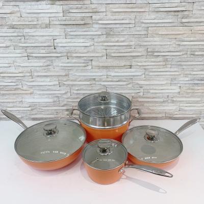 China Sustainable Kitchenware Aluminum Nonstick Pot And Pan Set for sale