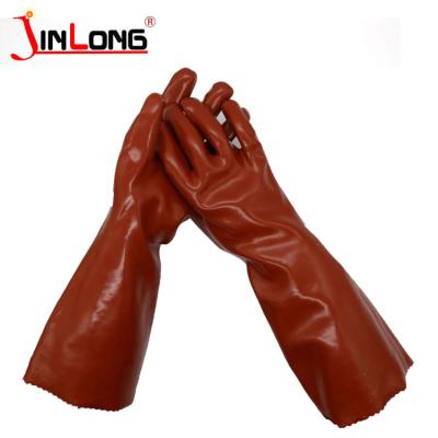 China Long PVC Coatd Gloves Heavy Duty Waterproof Oil Resistant PVC PVC Gloves Acid And Alkali Gloves Industrial Work for sale