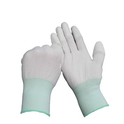 China Durable Thin Labor 13pin White Nylon Cotton Yarn PU Breathable Gloves for sale