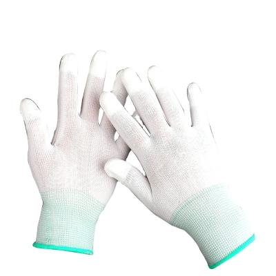 China Breathable ESD 13 Pin PU Finger Stretch Coating Nylon Anti Static Working Gloves for sale