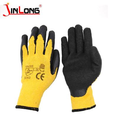 China 2018 hot sale non-slip and wear-resistant yellow latex glove latex wrinkle cotton gloves printed logo working gloves for sale