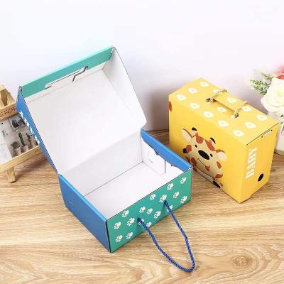 China Recycled materials customized folding children's shoe box/cardboard/cartoon child's shoe box paper box.carton with handle for sale