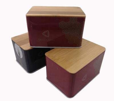 China Rectangular Assorted Square Bamboo Food Tin Boxes Lid Christmas Gift Tea Tin Box Small Bamboo Boxes for sale