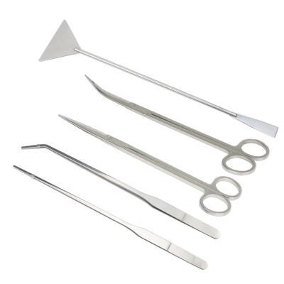 China Viable Stainless Steel 5PC Aquarium Plant Mirror Polished Pruning Tools Aquarium Tweezers Scissors And Spatula for sale