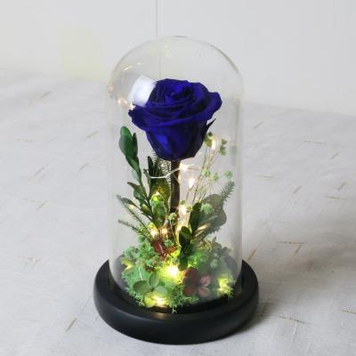 China Wholesale Celebration Gift Box Packing Real Natural Preserved Flowers Rose in Glass Dome for sale