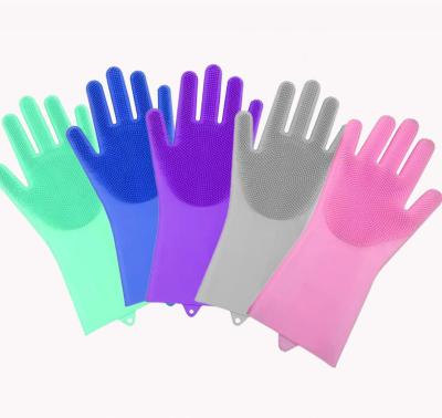 China Non-toxic/harmless/non-slip/clean kitchen clean reusable magic silicone brush waterproof gloves for sale