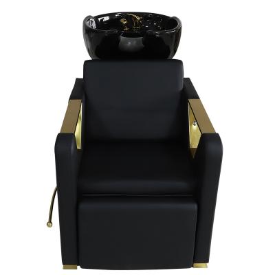 China Traditional Antique Salon Beauty Metal Barber Shop Black Wash Chair Retro Style Shampoo Chair for sale