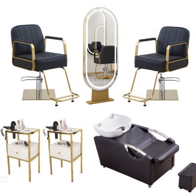 China Beautiful Appearance Good Quality Barber Chair Golden Barber Shop Equipment Salon Chair Hair Salon Furniture for sale