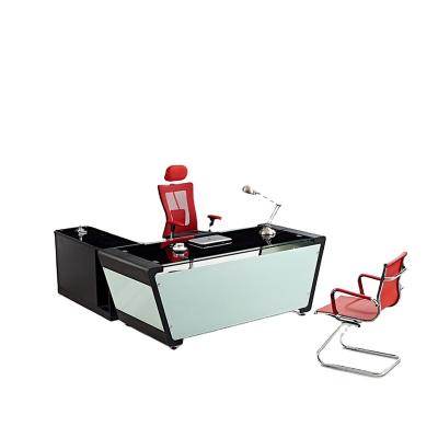 China (Size) Dechuan Office Furniture Adjustable L Shaped Front Desk With Cheap Price for sale