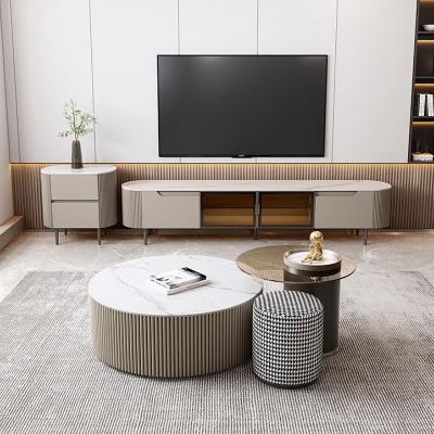 China Luxury Modern Simple Living Room Furniture (Others) Small Family Adjustable Round Rock Panel Coffee Table High Sense for sale