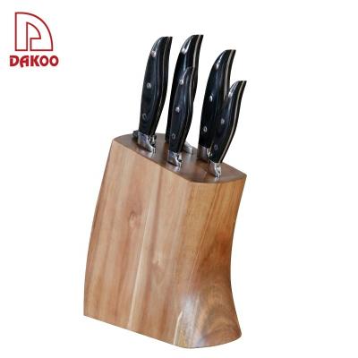 China Best Selling Kitchen knife set 5 Piece utility chef knife set With Sharpener and Wooden Block for sale