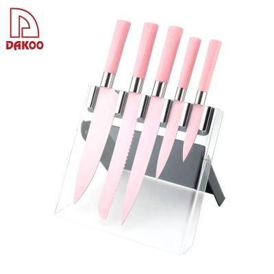 Cina Special Design 6Pcs Pink Stainless Steel Knife Set With Acrylic Knife Holder in vendita