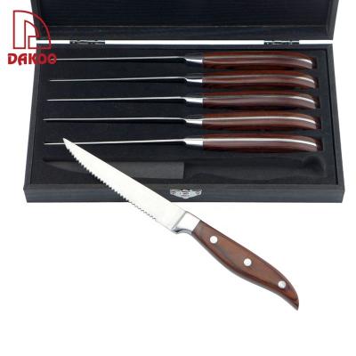 China Kitchen Cutlery Dinner Stainless Steel Knife Set 6pcs Pakka Wood Forged Handle Set à venda