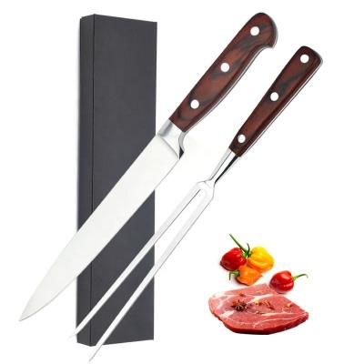 Cina 2PCS Pakka Wood Stainless Steel BBQ Knife And Fork Set Barbecue Knife Set With Box in vendita