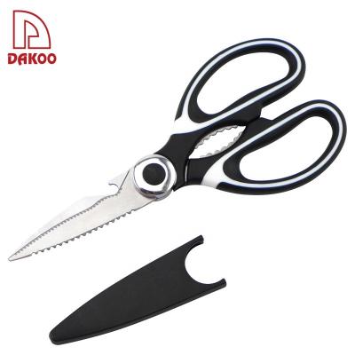 China 8 Inch Multi-function Sand Polishing Clever Cutter Fish scale Poultry Separable PP Handle Kitchen Scissors with Knife cover for sale