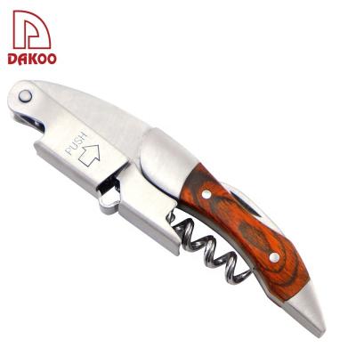 China Beer Opener Pakka Wood Handle corkscrew multi-function Bottle Stainless Steel Red Wine Opener for sale