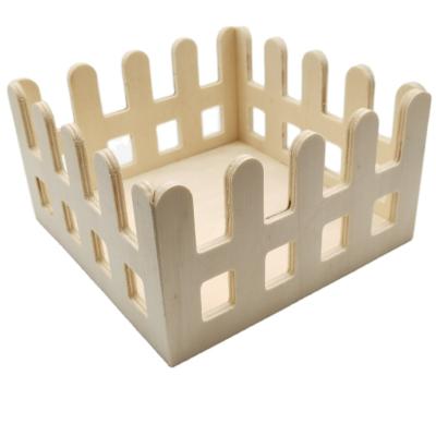 China Europe Small Wooden Fence Blank Wooden Laser Cut Easter Basket DIY Easter Box Opener For Kids for sale