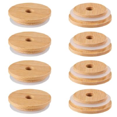 China Europe Glass Bangs Durable Wooden Lid Mason Jar Lids Bamboo Lid With Straw Holes for sale