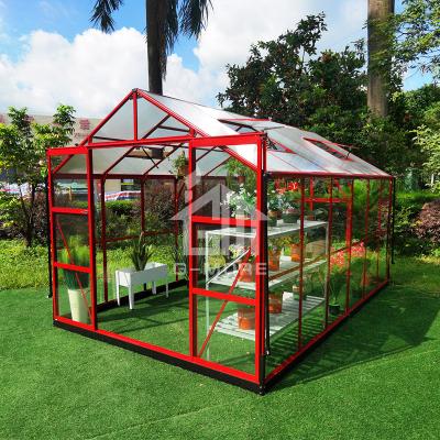 China Easily Assembled Eco Garden Charming Classic Aluminum Greenhouse Greenhouse Red Color G-plus for sale