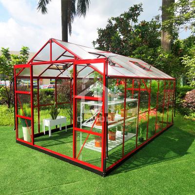 China Easily Assembled G-Plus Stylish 8' x 14' Aluminum Garden Greenhouse Greenhouse Red Color for sale