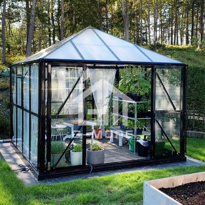 China Luxury Royal Park Gazebo Glass Greenhouse G-Plus Easily Assembled 10' X 10' for sale