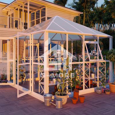 China Easily Assembled G-Plus Deluxe 10' X 10' White Park Royal Gazebo Glass Greenhouse for sale