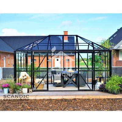 China Easily Assembled G-Plus Deluxe 10' X 14' Glass Gazebo Greenhouse Pavilion for sale