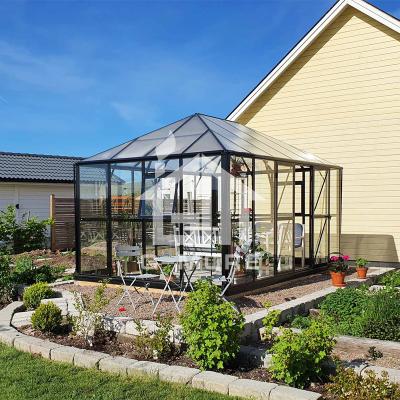 China Easily Assembled G-Plus Elegant Royal Aluminum Park Gazebo Glass Greenhouse 10' X 14' for sale