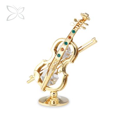 China Collectible Crystocraft 24K Metal CLASSIC Gold Plated Violin Figurine With Shiny Cut Crystals Music Gift for sale