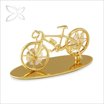 China Metal Crystocraft Gold Plated Metal Bicycle Figurine Decorated With Brilliant Cut Crystals Desk Decor for sale