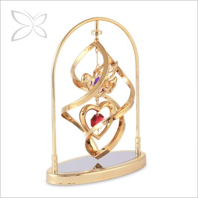 China Europe Crystocraft Luxury Spiral Gold Plated Metal Crystal Dove and Heart Figurine Decorated with Brilliant Cut Crystals Wedding Gift for sale