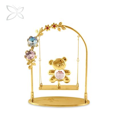 China Europe Crystocraft 24k Gold Plated Figurine On Swing With Brilliant Cut Crystals Like Flower Valentine Anniversary Gift Teddy Bear for sale