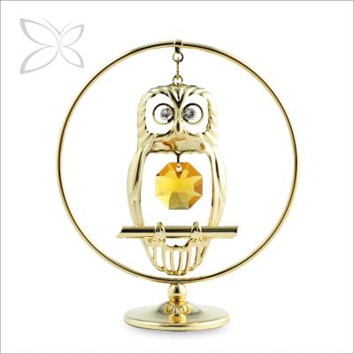 China Europe Crystocraft Gold Plated Small Home Decor With Shiny Cut Crystals Owl Figurine Decoration for sale