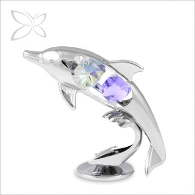 China Europe Crystocraft Trendy Chrome Plated Dolphin Decorated With Shiny Cut Crystals Figurine Table Decor for sale