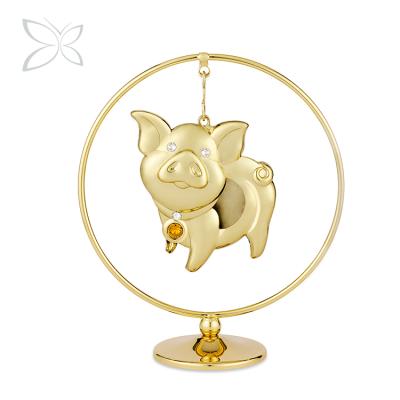 China Crystocraft 12 China Horoscope Chinese Zodiac Gold Plated Pig Figurine With Shiny Cut Crystals Fengshui Animal Gift for sale