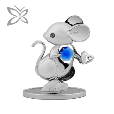 China Crystocraft 12 China Horoscope Zodiac Metal Rat Figurine With Crystals Brilliant Cut Fengshui Crafts Collectable for sale