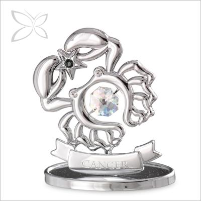 China Custom Europe Crystocraft Crystal Chrome Plated Metal Cancer Zodiac Sign Figurine With Shiny Cut Crystals Home Decoration for sale