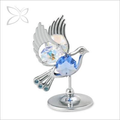 China Folk Art Crystocraft Blue Crystals Love Dove Metal Figurine Wedding Favor for sale