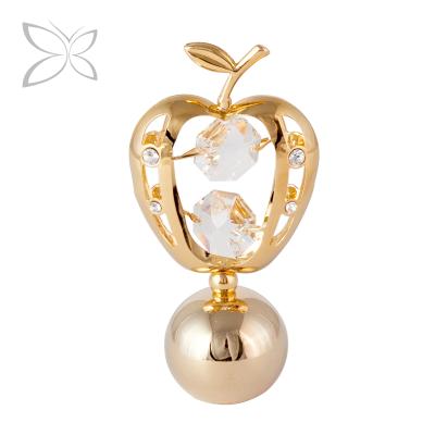 China Folk Art Crystocraft Gold Plated Metal Apple Figurine With Brilliant Cut Crystals Wedding Favors Gifts for sale