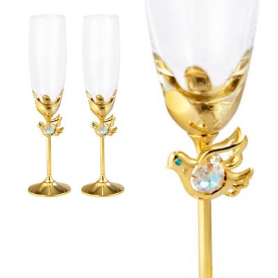 China Champagne Flutes Crystocraft Gold Plated Love Doves Crystal Wedding Champagne Flutes Toasting K9 Glasses with Shiny Cut Crystals for sale