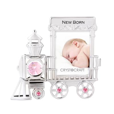 China Classic Crystocraft Chrome Metal Plated Train Shape Decorated With Shiny Crystals Baby Photo Cut Frame for sale