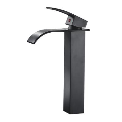 China Basin Faucets Polished Finish Deck Mounted Black Bathroom Sink Waterfall Toilet Vanity Mixer Tap Faucet With Single Handle for sale