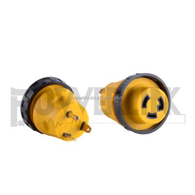 China Converts 30-Amp male to 30-Amp female electrical locking J009 rv plug adapter 30A male to female locking 30A plug connector for sale