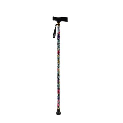 China Portable Foldable Bliss Foldable Walking Stick Cane Printed Black Flower Folding Cane for sale