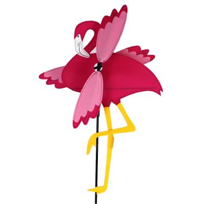 China Novelty Flamingo Wind Spinner Garden Stake Pink Flower Flamingo Windmill for Yard Decoration for sale