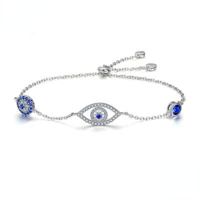 China New FASHIONALLY Designed S925 Sterling Silver Platinum Plated Keeper's Eye Chain Bracelet With Zircon for sale