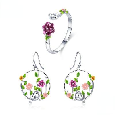 China Fashion forest serie s925 silver earrings Ring Two piece original European and American jewelry set for sale